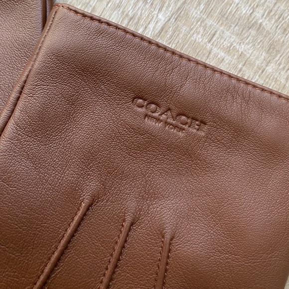COACH | Men’s Leather Tech Gloves Merino Wool Winter Touch Screen Brown - XL - Picture 4 of 9